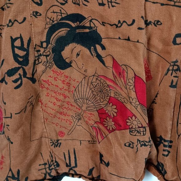 Tianello Art to Wear Shirt Womens S Brown Asian Print Tencel 3/4 Sleeve USA Made - Picture 12 of 12